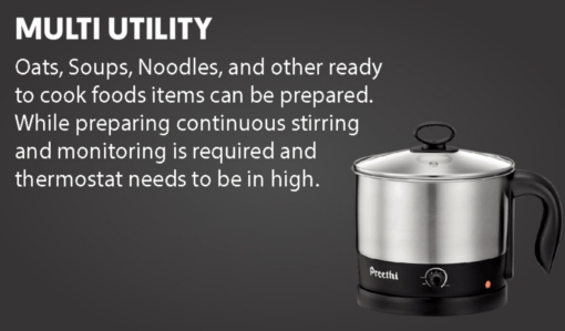 Preethi Armour Multi Utility EK708 1.2-Litre Electric Kettle (Steel/Black) - Image 2
